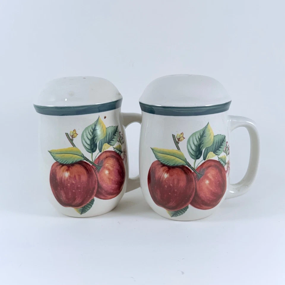 Juego de saleros y pimenteros taza manzana vintage cerámica granja cocina decoración Foto 1 de 4
