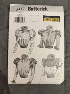 Blouse Puff High Collar 12 14 16 Costume History Butterick 3417 Sewing Pattern - Picture 1 of 5