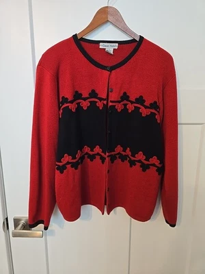 Cárdigan para mujer DAVID HOLLIS ABOTONADO rojo oscuro L con bordado en la parte delantera Foto 1 de 4