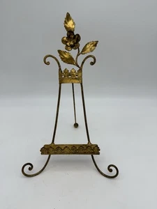 Vintage italienische Florentiner Tole Staffelei 11" Gold vergoldet Metall Kunst Teller Ständer Krone - Bild 1 von 10