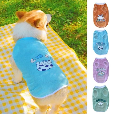 Dog Outdoor Tank Top Pet Summer Cool Clothes Cat Dog Mesh Vest Cartoon Printed ↷ - Image 1 of 4