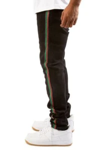 CDMG & Co. JEAN DENIM NERO A RIGHE FRANKLIN LUXE ALTO CALIBRO [VERDE E ROSSO] - Foto 1 di 4