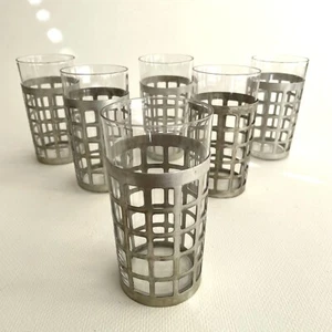 RARE Vintage MCM — Set of 6 — Drinking Glasses w/ Removable Aluminum Sleeves - Picture 1 of 12