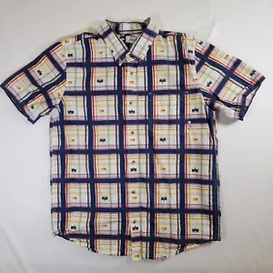 Lifted Research Group LRG Blue White Plaid Patterned - L Button Casual Shirt Top - Picture 1 of 18