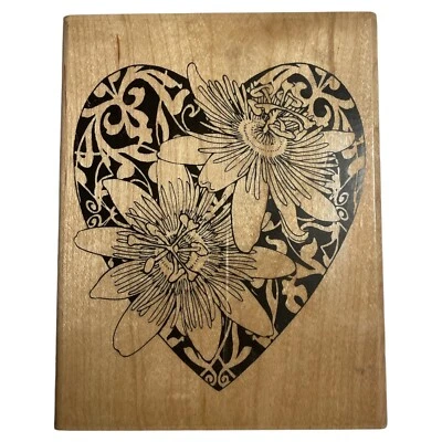 Passion Flower Heart Rubber Stamp Stampendous Large Passionflower Valentine New - Image 1 of 4