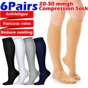 6 pairs of compression socks support socks full calf toes 20-30 mmHg female male - Picture 1 of 20