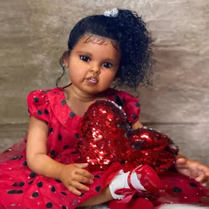 Muñeca bebé renacida de 30" acabada niña tela de pelo rizado cuerpo regalo piel negra - Imagen 1 de 6
