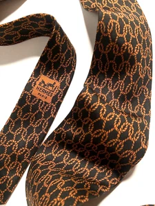 HERMES VINTAGE ROPE PATTERN PAINTER TIE SAILING KNOTTED HIGH END FRANCE BLACK - Picture 1 of 14