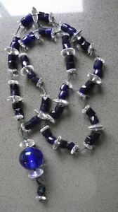 collana vintage antica art deco blu cobalto e vetro trasparente flapper totale 28" - Foto 1 di 12