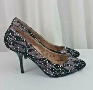 Betsyville lace black purple rhinestones womens high heel shoes SZ 7.5 M - Picture 1 of 7