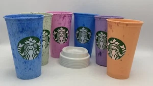Starbucks Reusable Cup Summer Color Marble 6 Set Coffee Travel Lids 16oz Variety - Picture 1 of 5