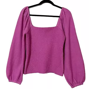 Halogen Puff Ärmel Quadratischer Ausschnitt Pullover Damen Medium Rosa Wolle Öko Barbie Preppy - Bild 1 von 11