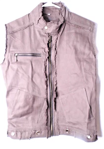 Tops Dreamtime Brown Distressed Style Vest Frayed Edge Sz Large Zipper Pockets - Picture 1 of 8