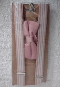 BODY STRENGTH Suspenders & Bow Tie Y Shape Elastic Rose Pink/White (US Seller) - Picture 1 of 5