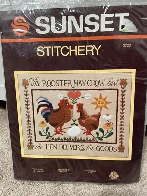 Sunset Stitchery The Hen Delivers The Goods 11” X 14” Crewel Kit 2723 Sealed - Image 1 of 2
