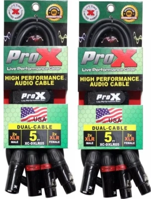 2X ProX XC-DXLR05 5' Ft Balanced Dual XLR-M to Dual XLR-F High Performance Cable - Image 1 of 4