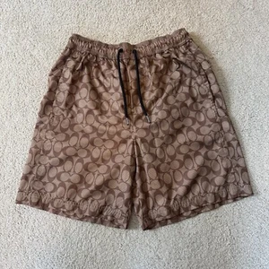 Authentic COACH Men's Swim Trunks Shorts Size XS Khaki Signature Monogram EUC - Picture 1 of 5