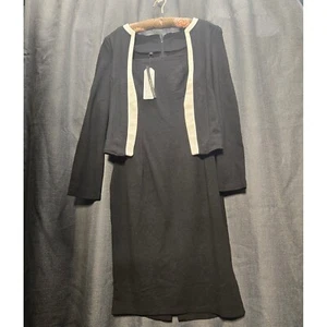 Mushare Dress & Jacket Set Black Career Wear Square Neck Long Sleeve  Womens M - Picture 1 of 8