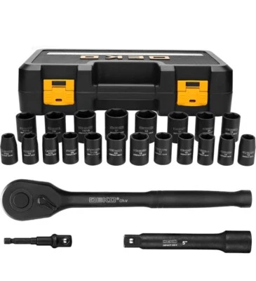 DEKOPRO 1/2-Inch Impact Socket Set, 23 Pieces with 72 Teeth Ratchet, CR-V Steel. - Image 1 of 4