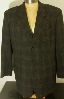 Men Giorgio Armani Le Collezioni Black Brown Wool Cashmere Window Pane Coat 46R - Image 1 of 4