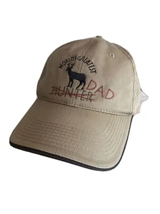 Worlds Greatest Dad Hunter Embroidered Cotton Baseball Cap Adjustable Khaki & Bl - Picture 1 of 8