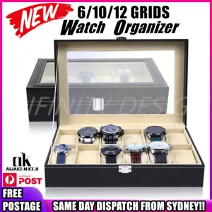 6/10/12 Grids Leather Watch Box Organizer Case Jewelry Display Storage Showcase - Picture 1 of 11