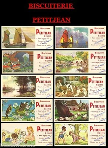 Lot 10 buvards anciens BISCUITERIE PETITJEAN publicité pub bateaux animaux chiot - Picture 1 of 11