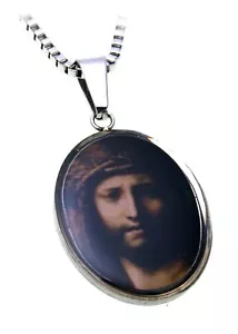 Anhänger Jesus Christus mit Dornenkrone mit Kette Edelstahl Gebet Veneziakette - Bild 1 von 2