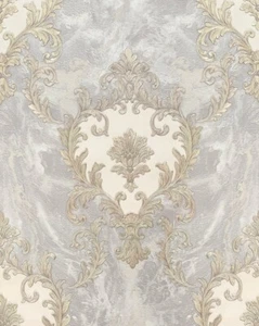 Rasch Sienna Damask Vasari Metallic Italian Grey Luxury Wallpaper 534351 - Picture 1 of 3