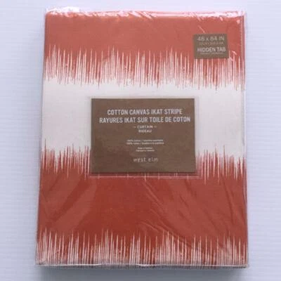 West Elm Cotton Canvas Ikat Stripe Curtain (1) Panel 48 x 84 in. White Orange - Image 1 of 4