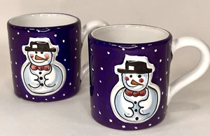 STARBUCKS COFFEE MUG Hand Painted Sberna Deruta ITALY Christmas SNOWMAN Lot of 2 - Picture 1 of 8