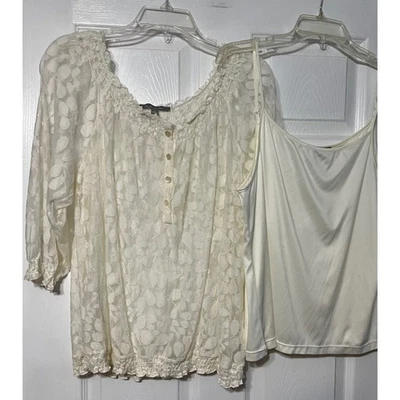 Conjunto de blusa cami de encaje colección NY Cottagecore top abotonado marfil talla XL Foto 1 de 4