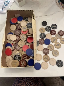 RIESIGE MENGE SELTEN VINTAGE AUTHENTISCH Flagge, Hufeisen, Adler & Karton POKERCHIPS - Bild 1 von 5