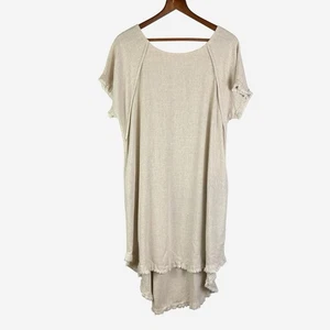 Umgee Linen Blend Short Sleeve Hi Lo Dress Size L Fringe Accents Pockets Coastal - Picture 1 of 10