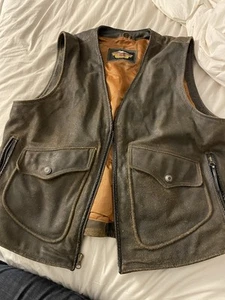 VTG Harley Davidson Vest Men’s Large Brown Leather Billings size large - Picture 1 of 3