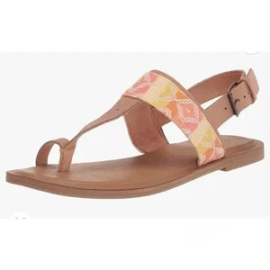 Toms Bree Sandale warm beige Leder Chevron bestickt Zehenschlaufe Freizeit neu mit Etikett - Bild 1 von 11