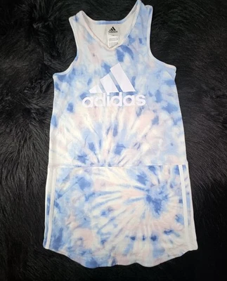 Adidas Blue Pink Tie Dye Curved Hem Tank Dress Girls Size (L) 14 - Image 1 of 4