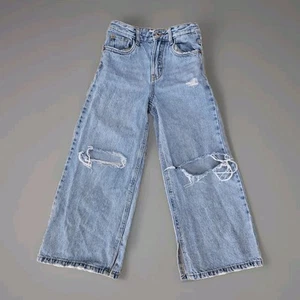 Zara Kids Wide Leg Ripped Jeans High Waist Pants Size 9 Adjustable Waist Mom Fit - Picture 1 of 8