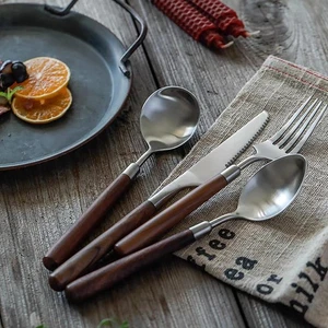 Wood Silverware Set for 4 Wooden Flatware Cutlery Utensils Set 18/10 Stainles... - Bild 1 von 9