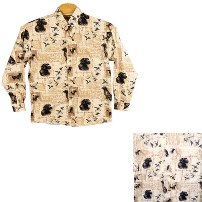 Morgan Creek Mens L Duck Hunting Labrador Dog All Over Print Cotton Button Up - Image 1 of 4