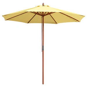 Yescom 9FT Wooden Patio Umbrella UV30+ for Table Market Yard Beach Cafe yellow - Picture 1 of 9