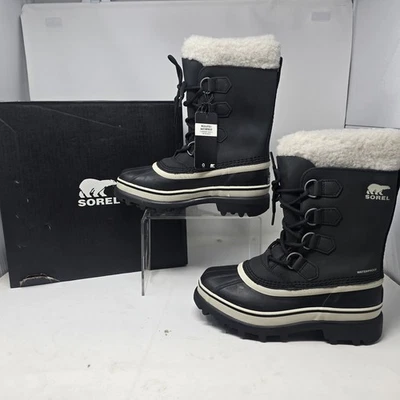 SOREL женщин размер 6 Caribou водонепроницаемый зимний снег ботинки из черной кожи шнурует вверх - Изображение 1 из 4