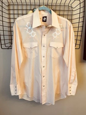 Camisa a Presión Karman De Colección Bordada Melocotón Perla Occidental Para Hombre Talla XL Foto 1 de 3