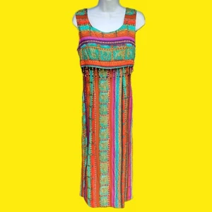 VINTAGE 1990er WELLIGES Faux Zweiteiliges KLEID Tropical Perlen Sommer Hippie Boho... - Bild 1 von 5