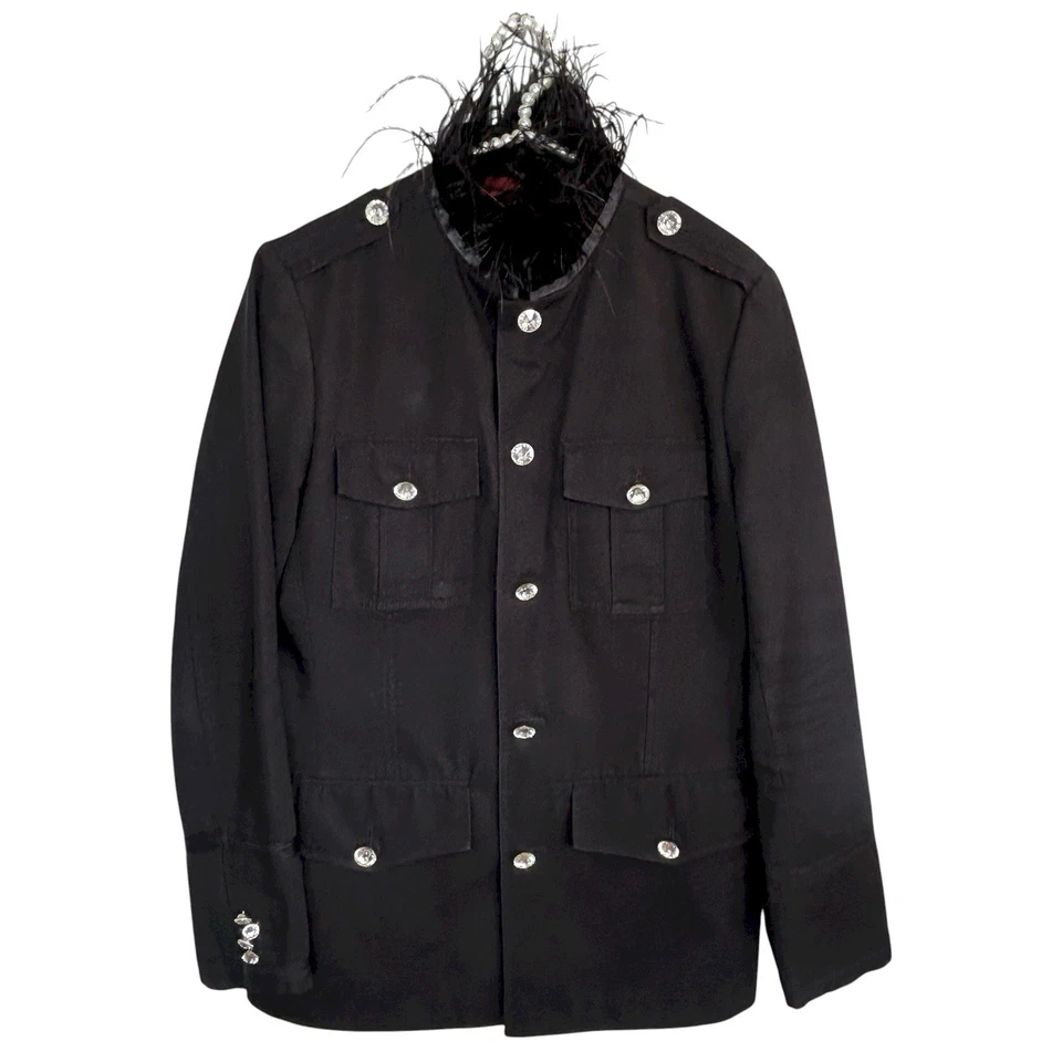 Chaqueta Militar Vintage Express Y2k Cuello Pluma Mediana Capricho Estrás Foto 1 de 4