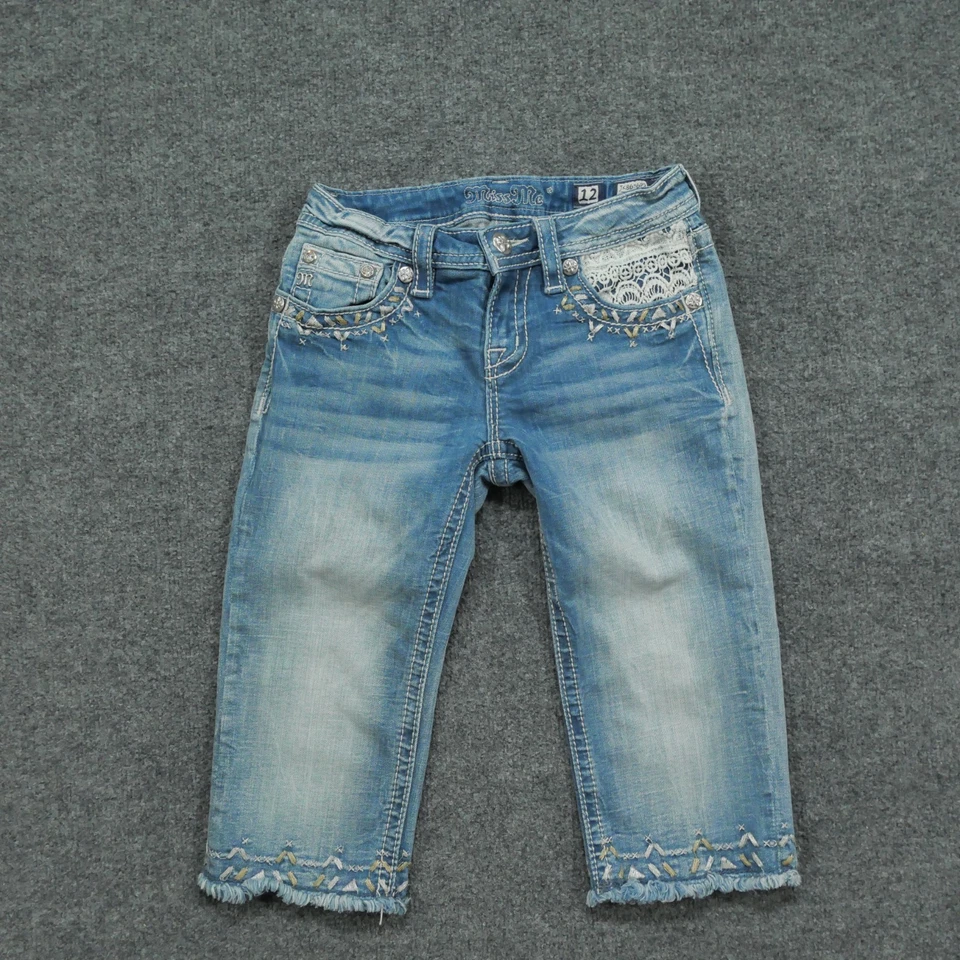 Miss Me Jeans Girls 12 Blue Denim Pants Capri Stretch Shorts 24x14 - Image 1 of 4