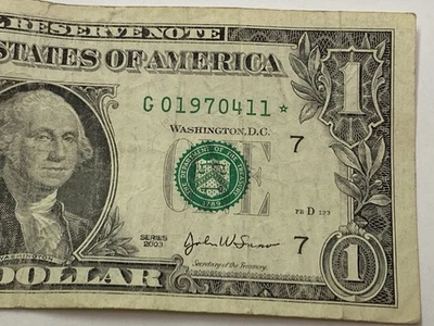 April 11, 1970 G01970411* Birthday Anniversary $1 (ONE DOLLAR) Star Note 2003 - Image 1 of 4