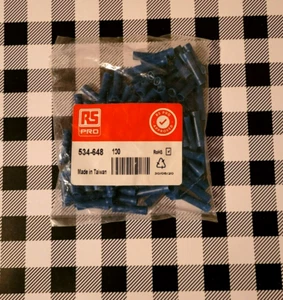 RS Pro 534-648 Butt Splice Crimp Terminal 16AWG To 14 AWG Blue (Bag of 100) - Picture 1 of 3