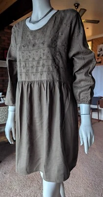 Cotton On Dress Size L/G  (12)  Khaki Lace Features Round Neck Cotton EUC - image 1 of 4