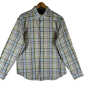 Bugatchi Uomo Shaped Fit Men Size L Check Multicolor Flip Cuffs Casual Shirt - Picture 1 of 13